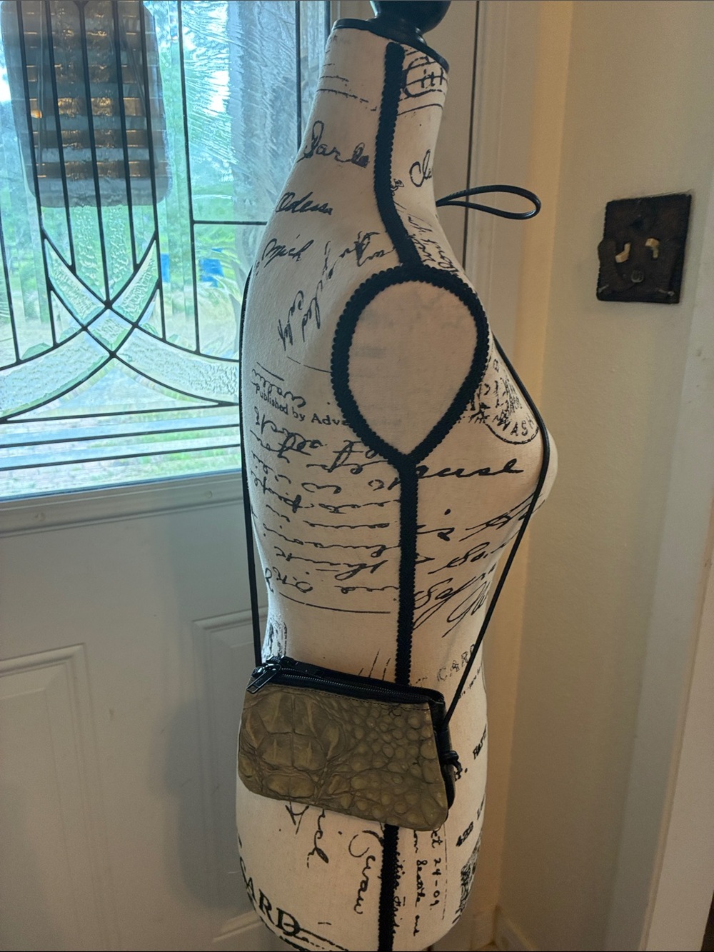 Mini Olive Croc-Textured -Genuine Leather Crossbody Bag
